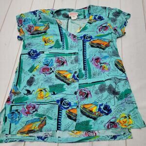 Vintage Jams World Hawaiia surf AOP button down top blouse cars roses
